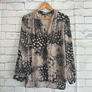 Vince Camuto Career Blouse Pink Grey Long Sleeve V-neck Top S